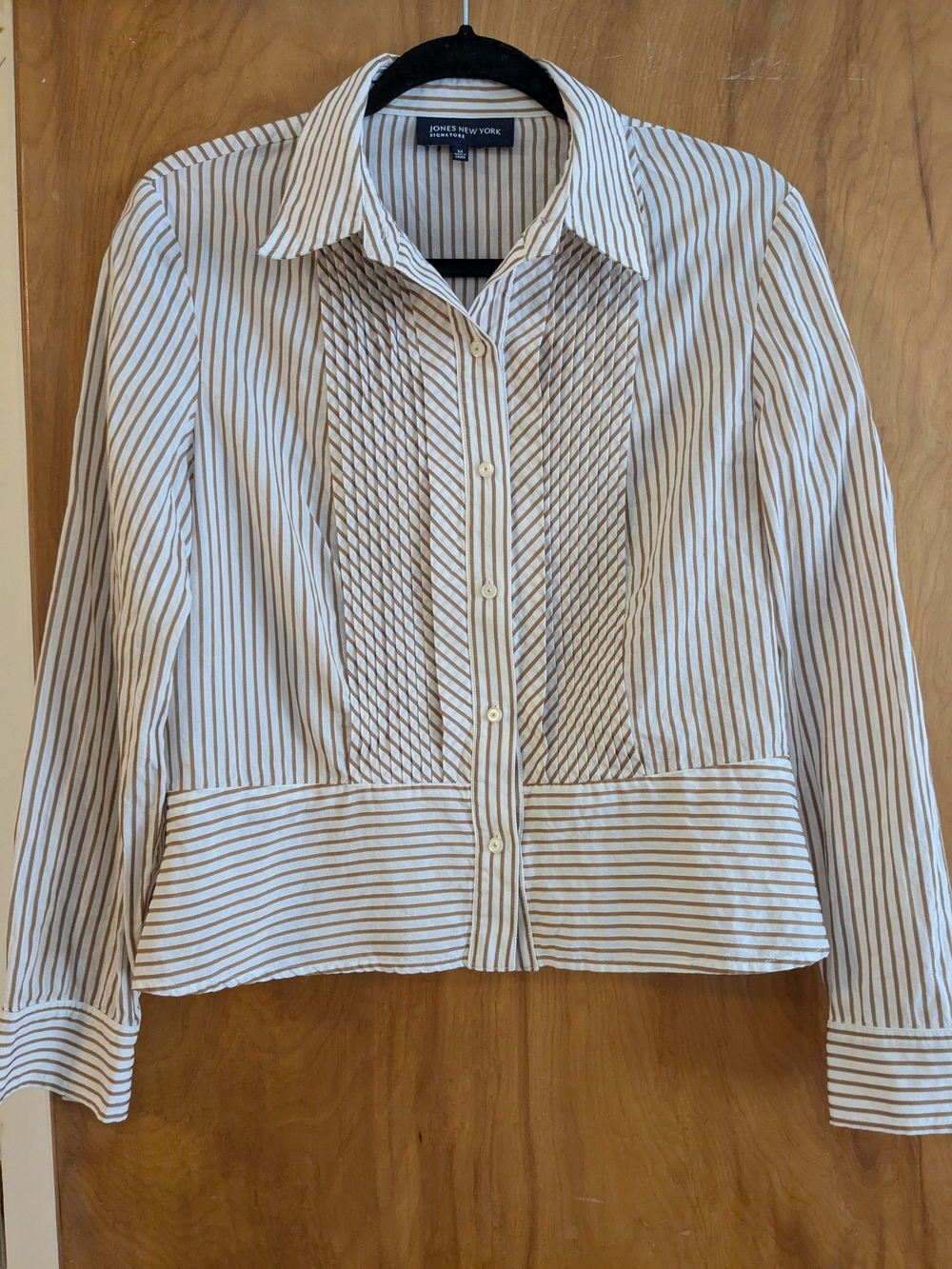 Jones New York Women's Striped Button-Front Shirt - White & Brown